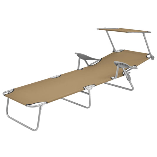 vidaXL Ξαπλώστρα Πτυσσόμενη Χρώμα Taupe Ατσάλινη με Σκίαστρο