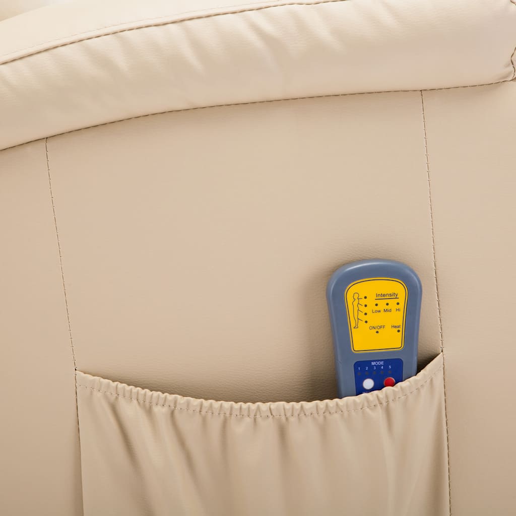 vidaXL Πολυθρόνα Μασάζ Ανακλινόμενη Κρεμ από Συνθετικό Δέρμα