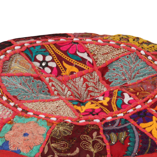 vidaXL Πουφ Patchwork Στρογγυλό Χειροποίητο Κόκκινο 40x20 εκ. Βαμβάκι
