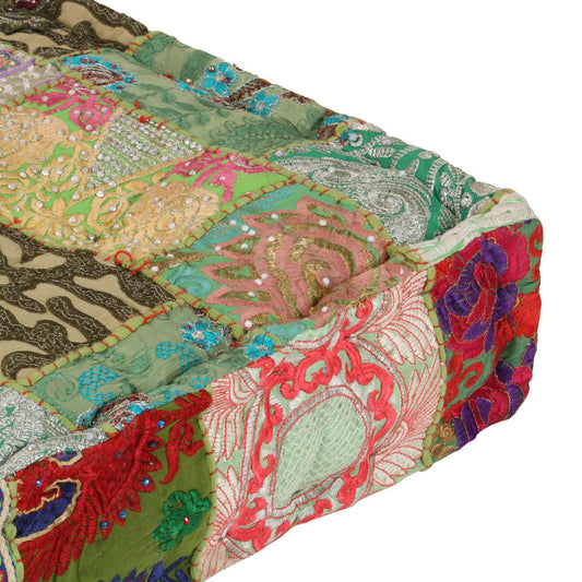 vidaXL Πουφ Patchwork Τετράγωνο Χειροπ. Πράσινο 50x50x12 εκ. Βαμβάκι
