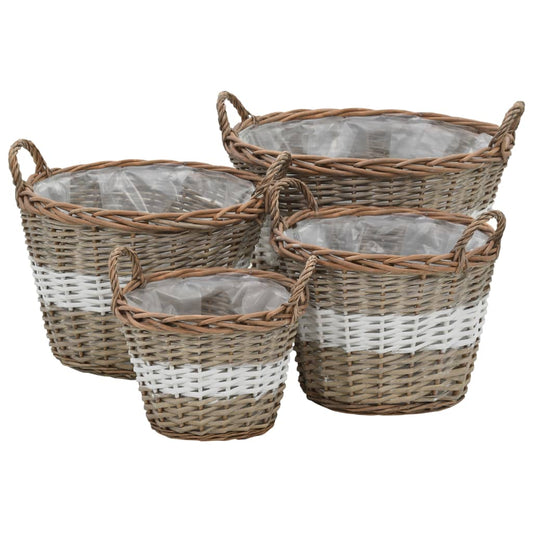vidaXL Γλάστρες Υπερυψωμένες 4 τεμ. Wicker με Επένδυση Πολυαιθυλενίου
