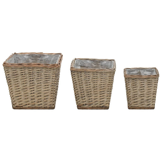vidaXL Γλάστρες Υπερυψωμένες 3 τεμ. Wicker με Επένδυση Πολυαιθυλενίου