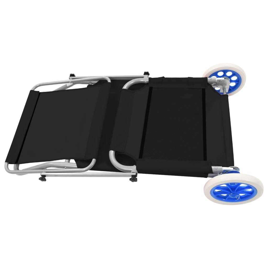 vidaXL Ξαπλώστρα Πτυσσόμενη Χρώμα Μαύρη Αλουμινίου με Σκίαστρο + Ρόδες