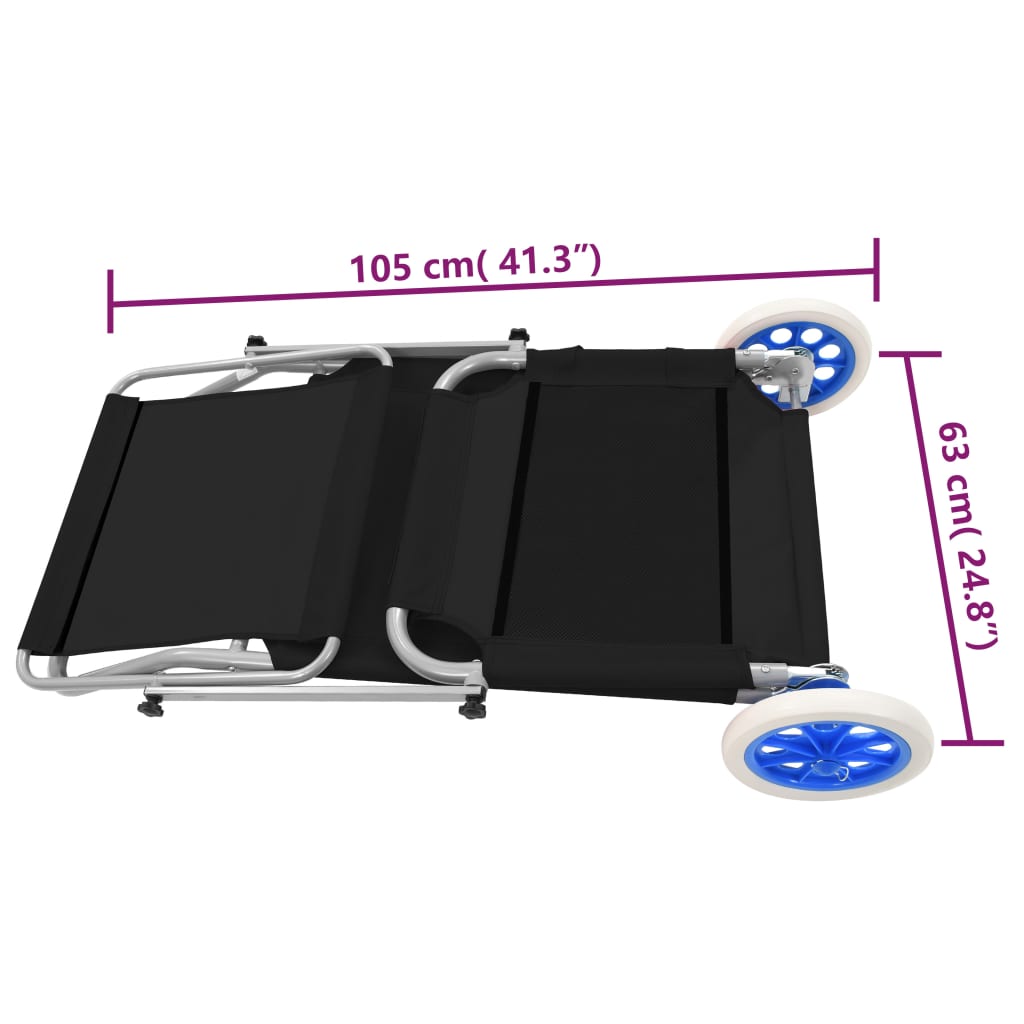 vidaXL Ξαπλώστρα Πτυσσόμενη Χρώμα Μαύρη Αλουμινίου με Σκίαστρο + Ρόδες