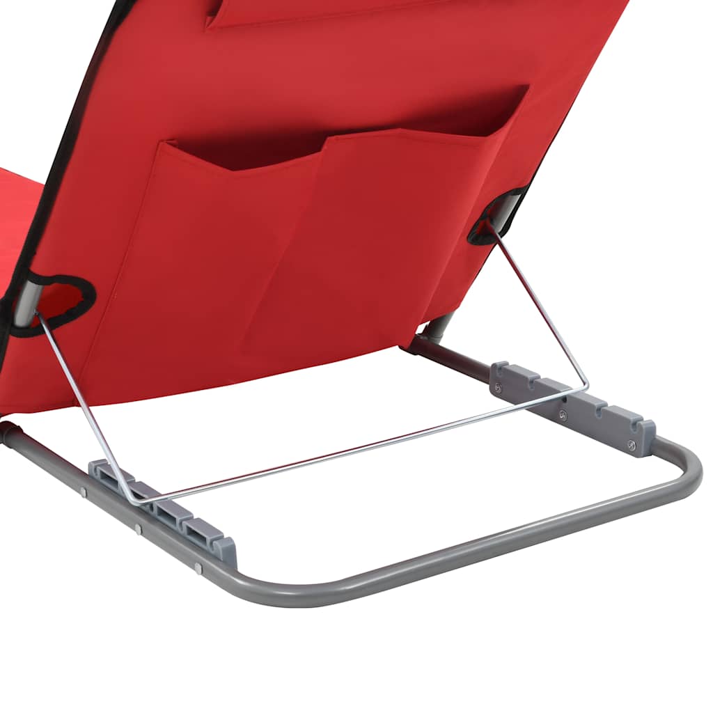 vidaXL Στρώματα - Ξαπλώστρες Πτυσσόμενα 2 τεμ. Κόκκινα Ατσάλι/Ύφασμα
