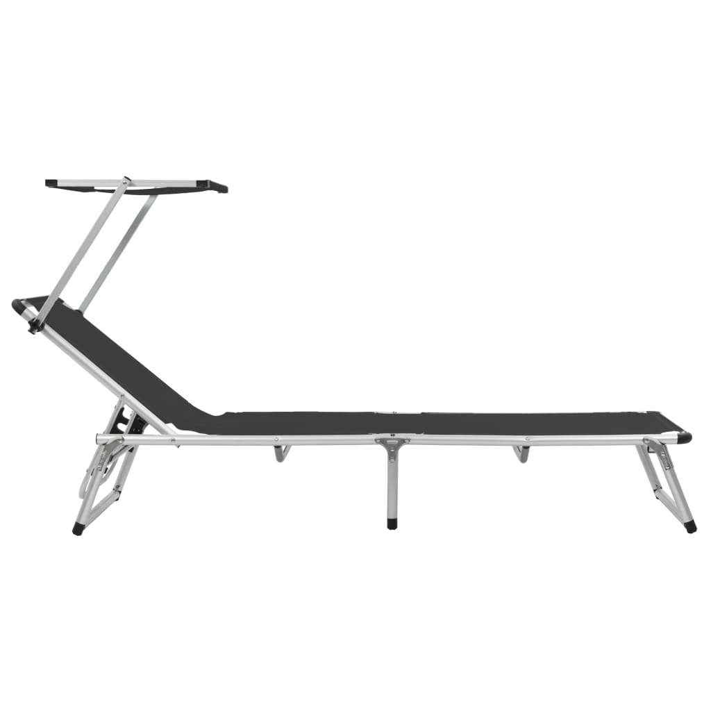 vidaXL Ξαπλώστρα Πτυσσόμενη Μαύρη από Αλουμίνιο/Textilene με Σκίαστρο