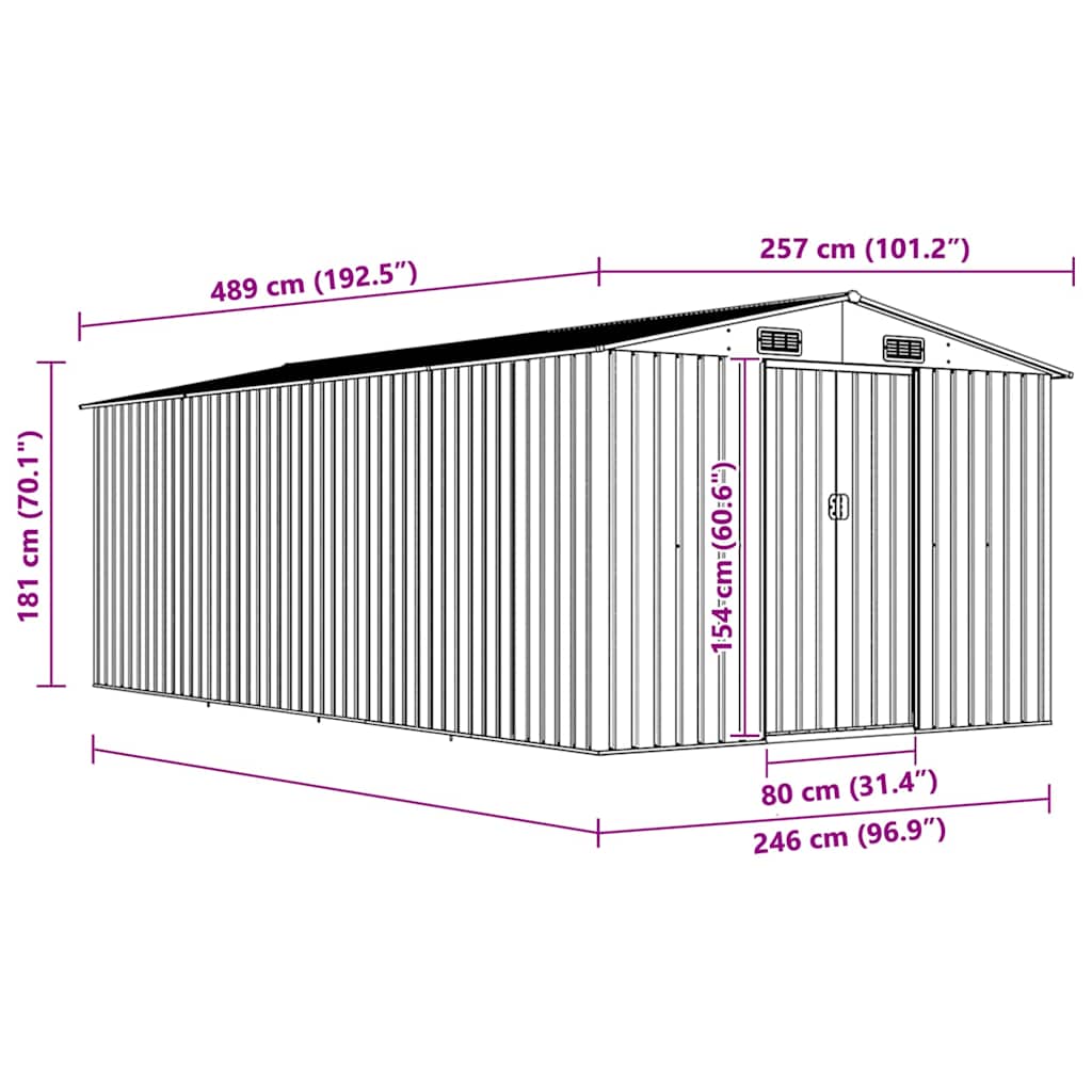 vidaXL Αποθήκη Κήπου Ανθρακί 257 x 489 x 181 εκ. από Μέταλλο