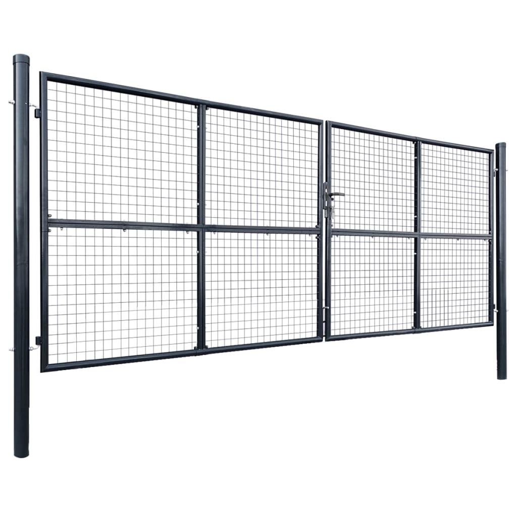 vidaXL Πόρτα Κήπου με Πλέγμα Γκρι 400x150 εκ. από Γαλβανισμένο Ατσάλι