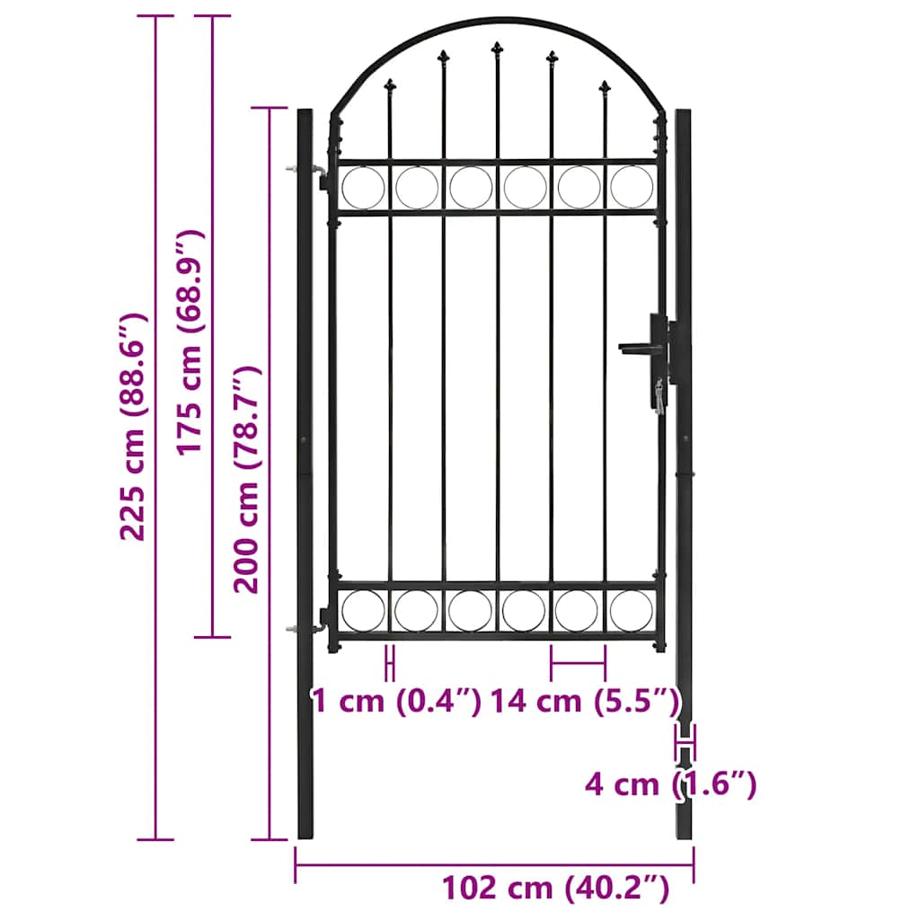 vidaXL Καγκελόπορτα με Αψιδωτή Κορυφή Μαύρη 100 x 175 εκ. από Ατσάλι