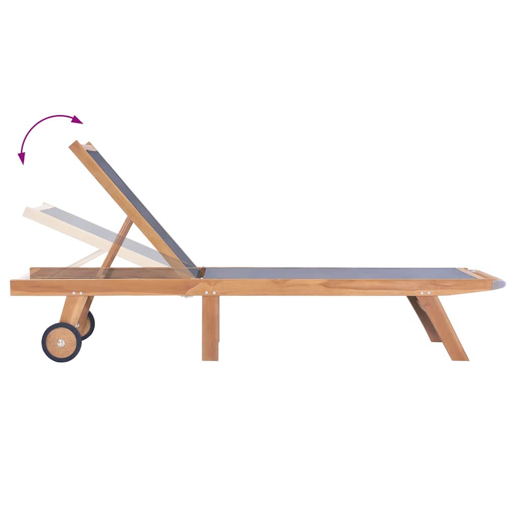 vidaXL Ξαπλώστρα Πτυσσόμενη από Μασίφ Ξύλο Teak και Textilene με Ρόδες