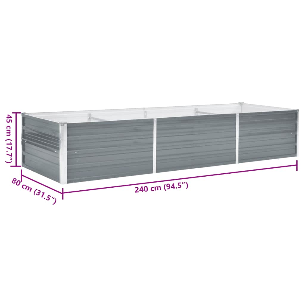 vidaXL Ζαρντινιέρα Υπερυψωμένη Γκρι 240x80x45 εκ. Γαλβανισμ. Χάλυβας