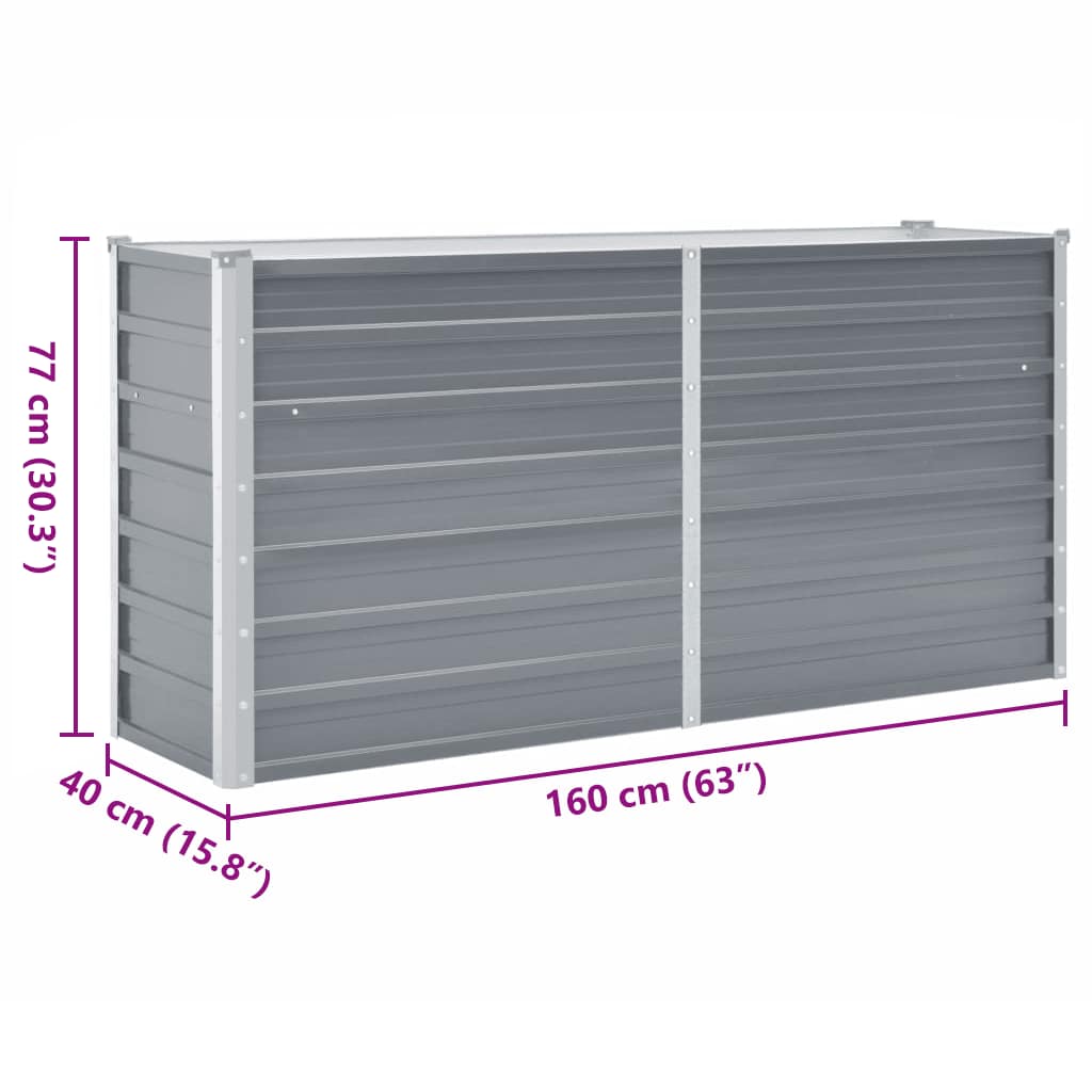 vidaXL Ζαρντινιέρα Υπερυψωμένη Γκρι 160x40x77 εκ. Γαλβανισμ. Χάλυβας