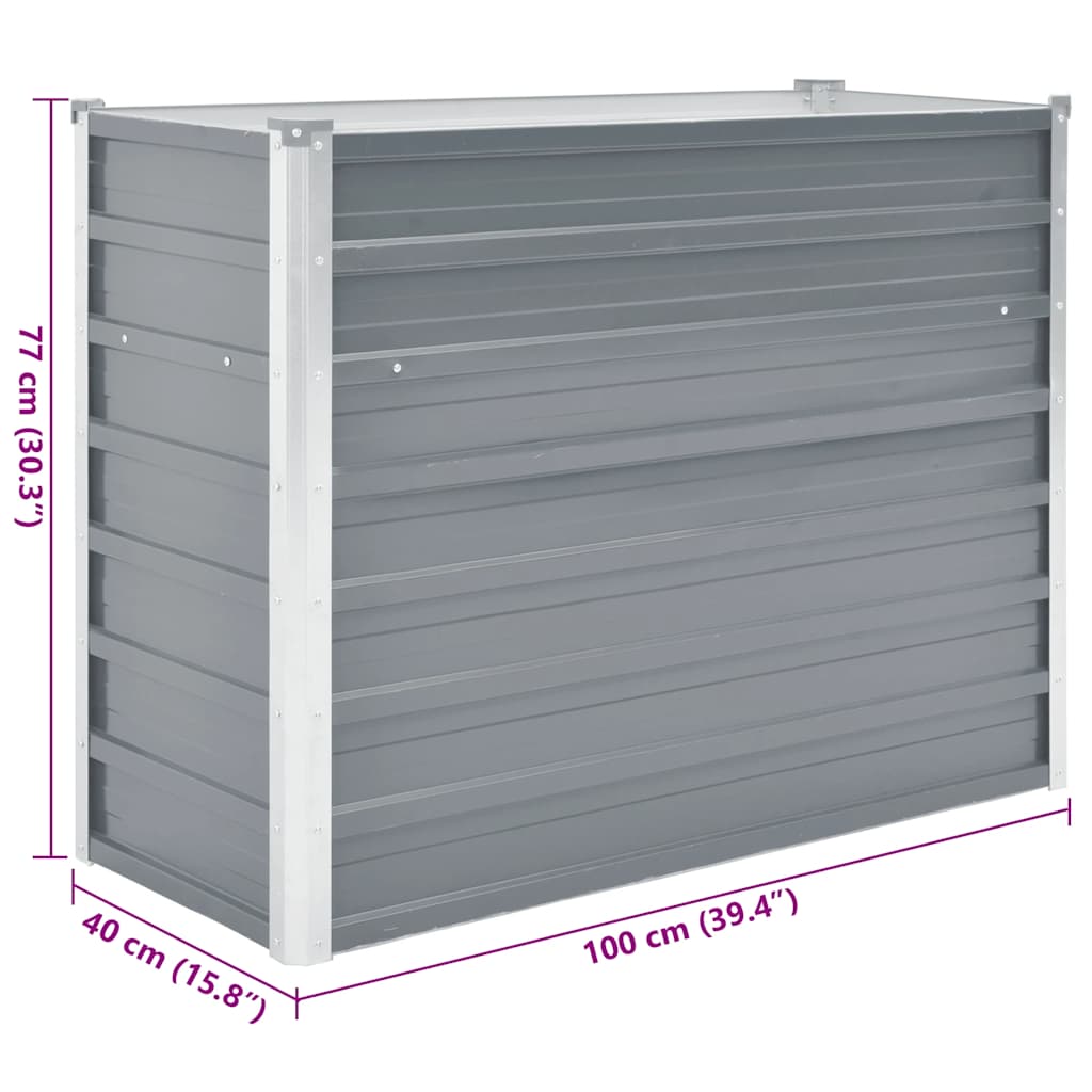 vidaXL Ζαρντινιέρα Υπερυψωμένη Γκρι 100x40x77 εκ. Γαλβανισμ. Χάλυβας
