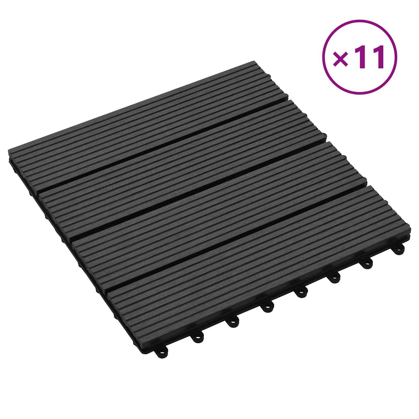 vidaXL Πλάκα Κατασκευής 11 pcs Μαύρο 30 x 30 cm WPC
