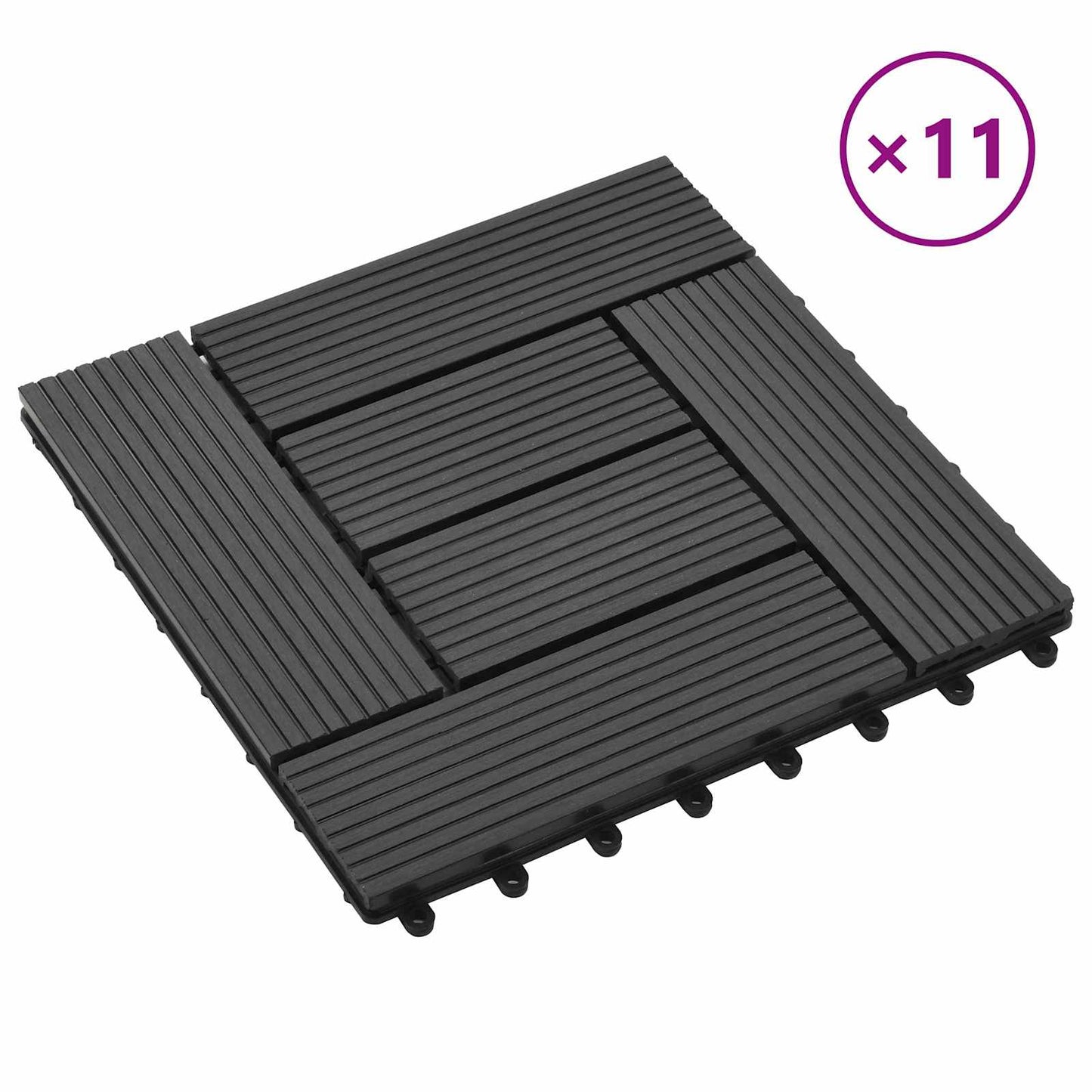 vidaXL Πλάκα Κατασκευής 11 pcs Μαύρο 30 x 30 cm WPC