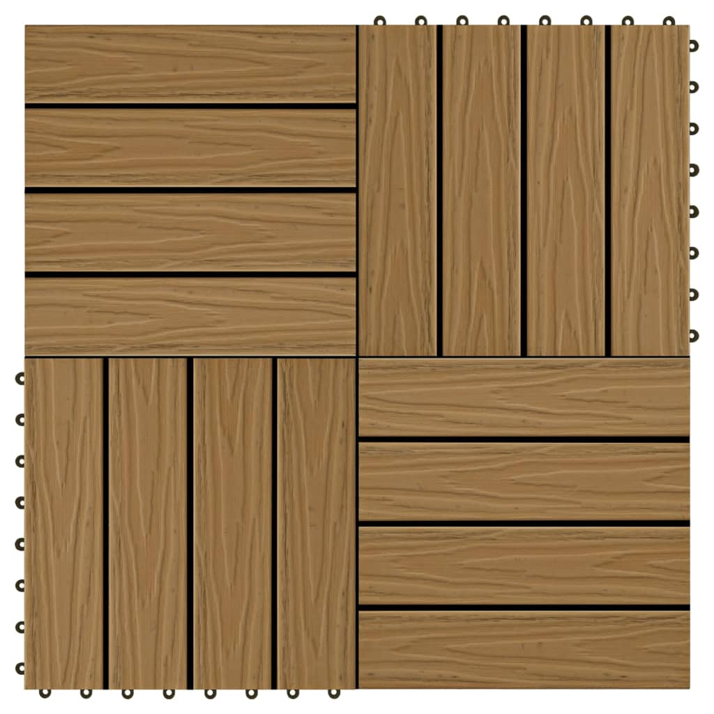 vidaXL Πλακάκια Deck 11 τεμ. Ανάγλυφα Χρώμα Teak 30x30 εκ. 1 μ² WPC