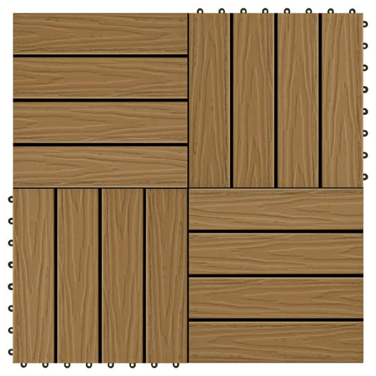 vidaXL Πλακάκια Deck 11 τεμ. Ανάγλυφα Χρώμα Teak 30x30 εκ. 1 μ² WPC