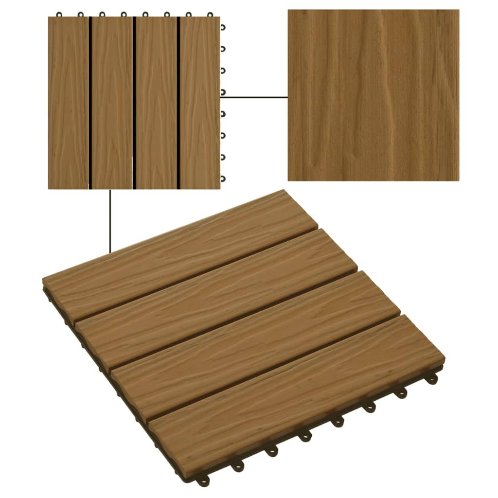 vidaXL Πλακάκια Deck 11 τεμ. Ανάγλυφα Χρώμα Teak 30x30 εκ. 1 μ² WPC