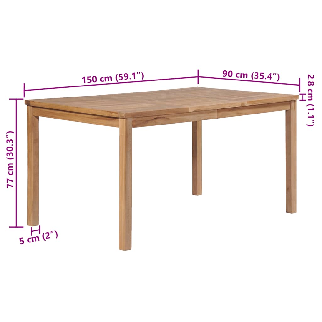 vidaXL Τραπέζι Κήπου 150 x 90 x 77 εκ. από Μασίφ Ξύλο Teak