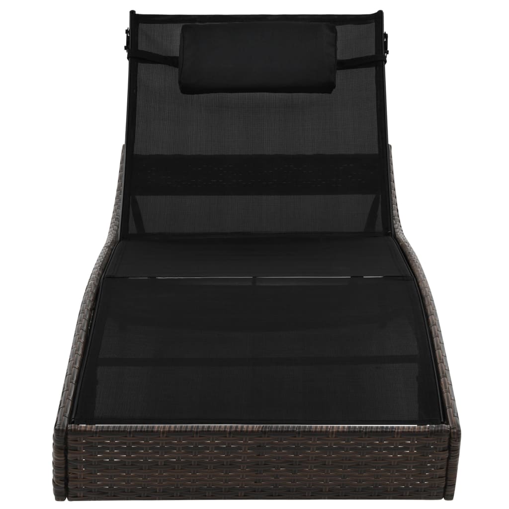 vidaXL Ξαπλώστρα Καφέ από Συνθετικό Ρατάν με Μαξιλάρι