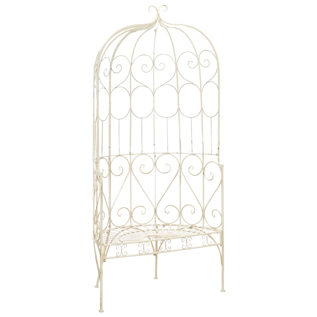 vidaXL Παγκάκι Κήπου Αντικέ Λευκό 95 εκ. Σιδερένιο