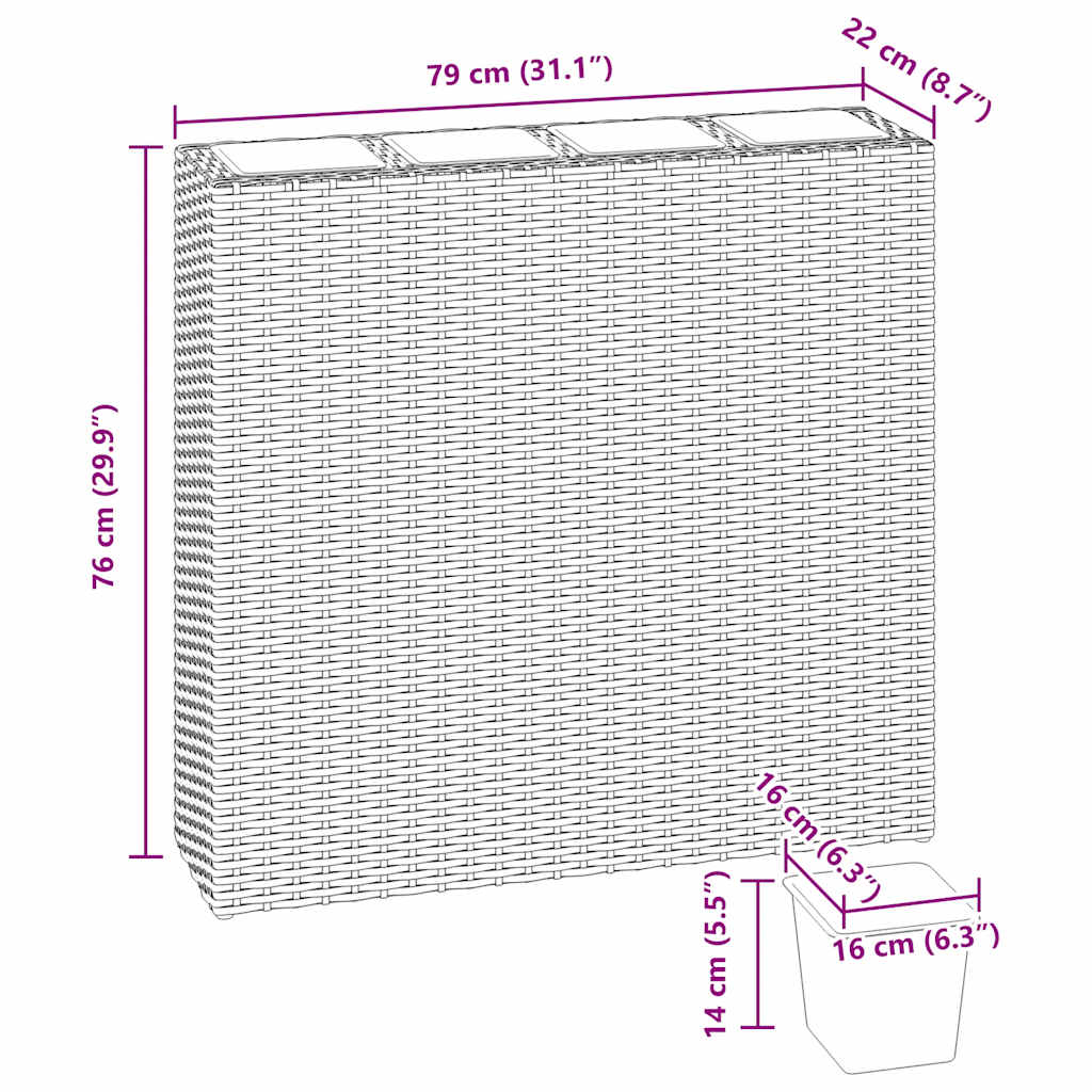 vidaXL Ζαρντινιέρα Υπερυψωμένη με 4 Δοχεία Γκρι από Συνθετικό Ρατάν