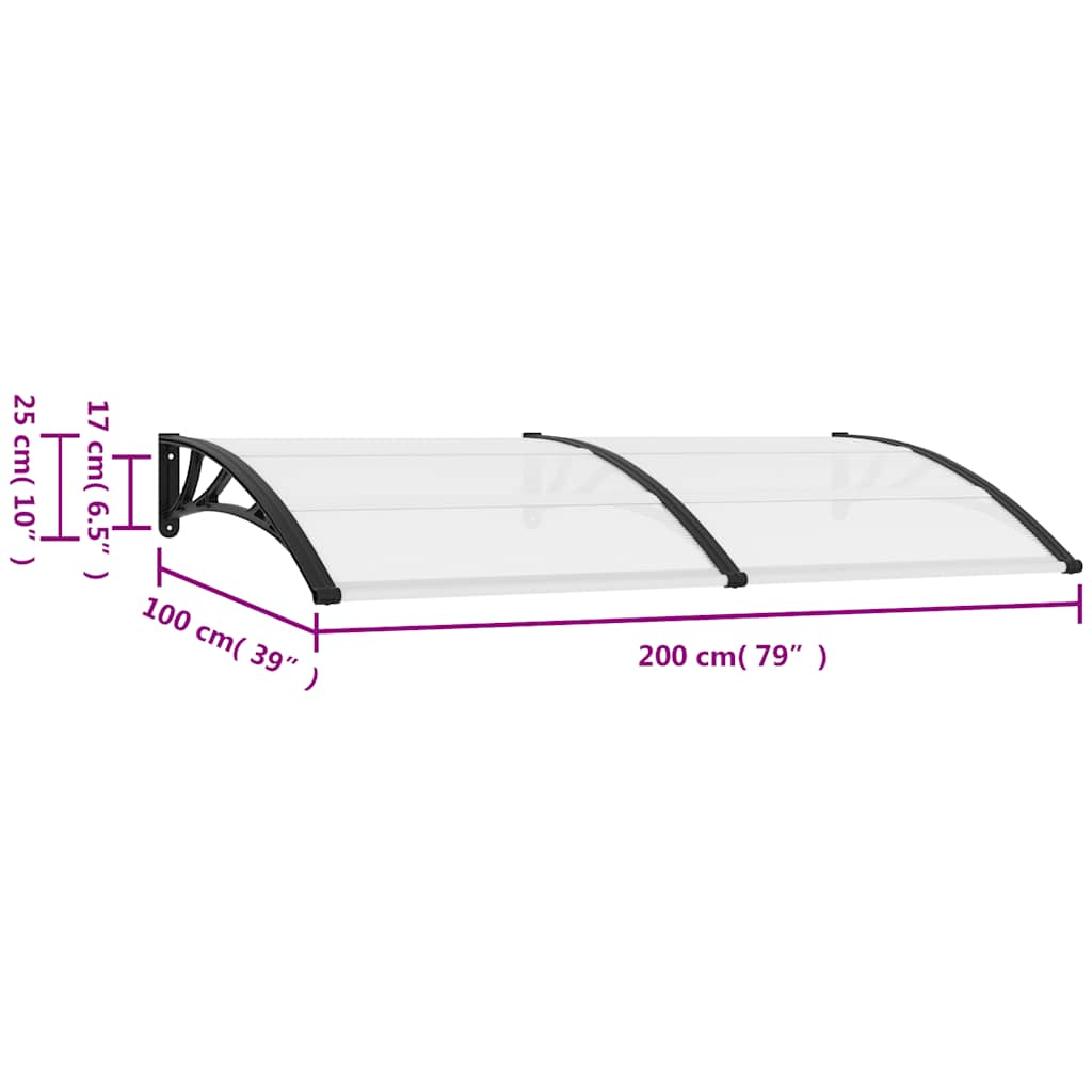 vidaXL Στέγαστρο Πόρτας Μαύρο 200 x 100 εκ. Πολυανθρακικό