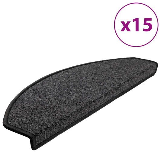 vidaXL Πατάκια Σκαλοπάτια 15 τεμ. Ανθρακί 65x24x4 εκ. Ημίστρογγυλά Μεγάλα