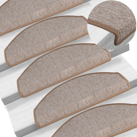 vidaXL Πατάκια Σκαλιών 15 τεμ. Ανοιχτό Καφέ Ημίστρογγυλά Μεγάλα 65x24x4 εκ.