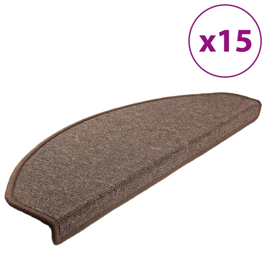 vidaXL Πατάκια Σκαλοπάτια 15 τεμ. 65x24x4 εκ. Καφέ Καφέ Ημίστρογγυλά Μεγάλα