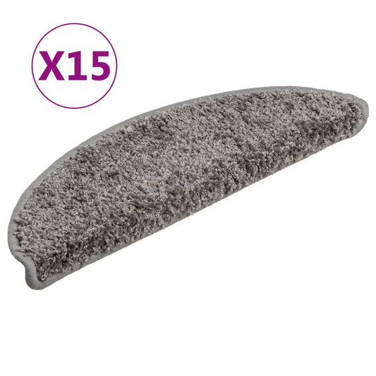vidaXL Πατάκια Σκαλιών 15 τεμ. Γκρι Ημίστρογγυλά 56x17x3 εκ.