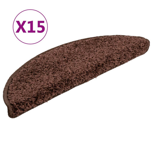 vidaXL Πατάκια Σκαλιών 15 τεμ. Καφέ Ημίκυκλα 56x17x3 εκ.