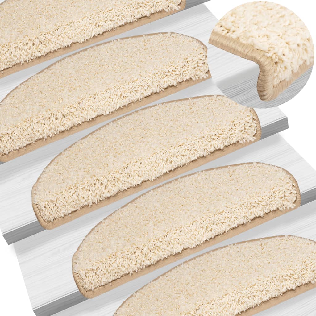 vidaXL Πατάκια Σκάλας Μοκέτα 15 τεμ. Κρεμ 65 x 21 x 4 εκ.