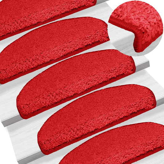 vidaXL Πατάκια Σκάλας Μοκέτα 15 τεμ. Κόκκινα 65 x 21 x 4 εκ.