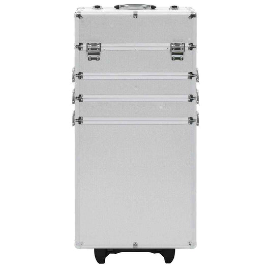 vidaXL Βαλίτσα Μακιγιάζ Τρόλεϊ Ασημί Αλουμινίου