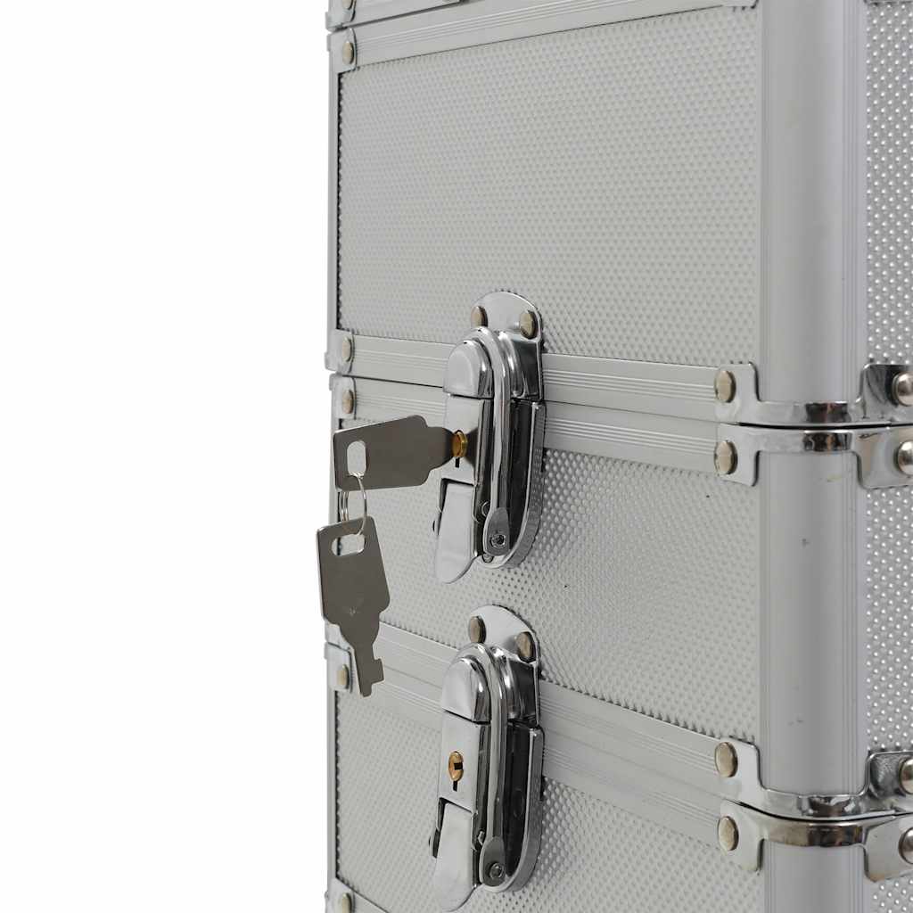 vidaXL Βαλίτσα Μακιγιάζ Τρόλεϊ Ασημί Αλουμινίου