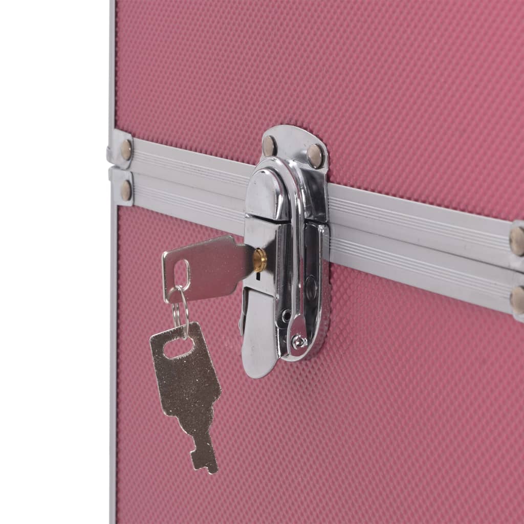 vidaXL Βαλίτσα Μακιγιάζ Τρόλεϊ Ροζ Αλουμινίου