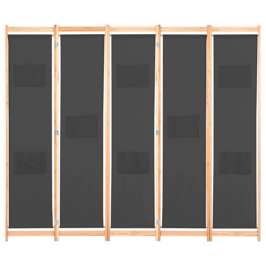 vidaXL Διαχωριστικό Δωματίου με 5 Πάνελ Γκρι 200x170x4 εκ. Υφασμάτινο