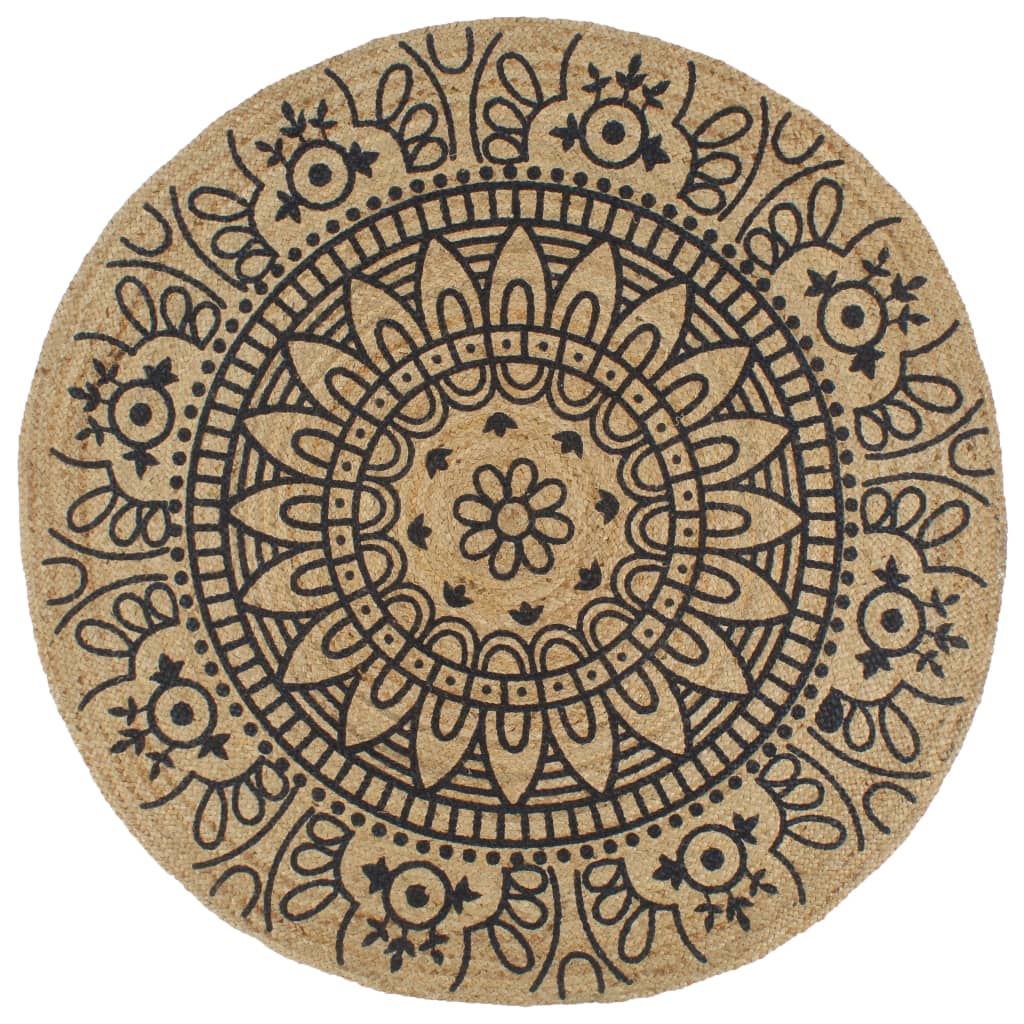 vidaXL Χαλί Χειροποίητο 150 εκ. από Γιούτα με Σκούρο Μπλε Σχέδιο