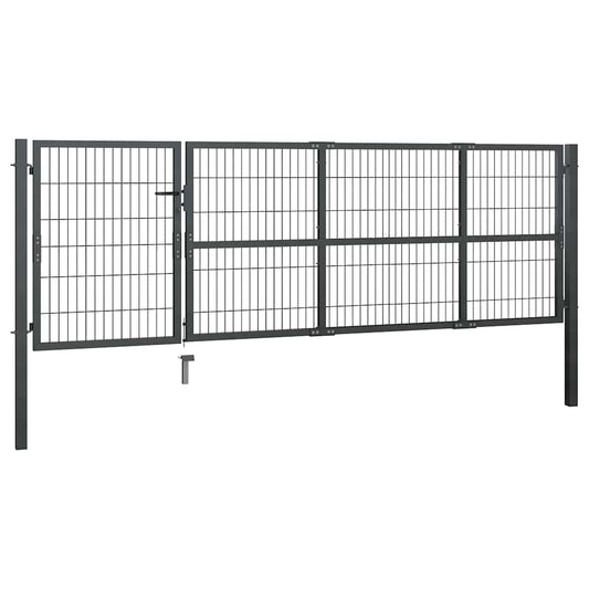 vidaXL Πόρτα Κήπου με Στύλους Ατσάλινη 350x100 εκ. Ανθρακί