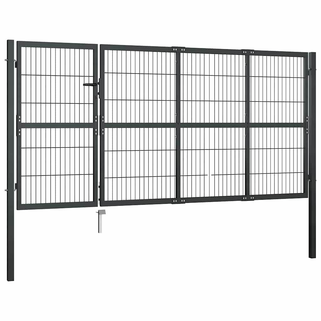 vidaXL Πόρτα Κήπου με Στύλους Ανθρακί Ατσάλι 350x120 εκ.