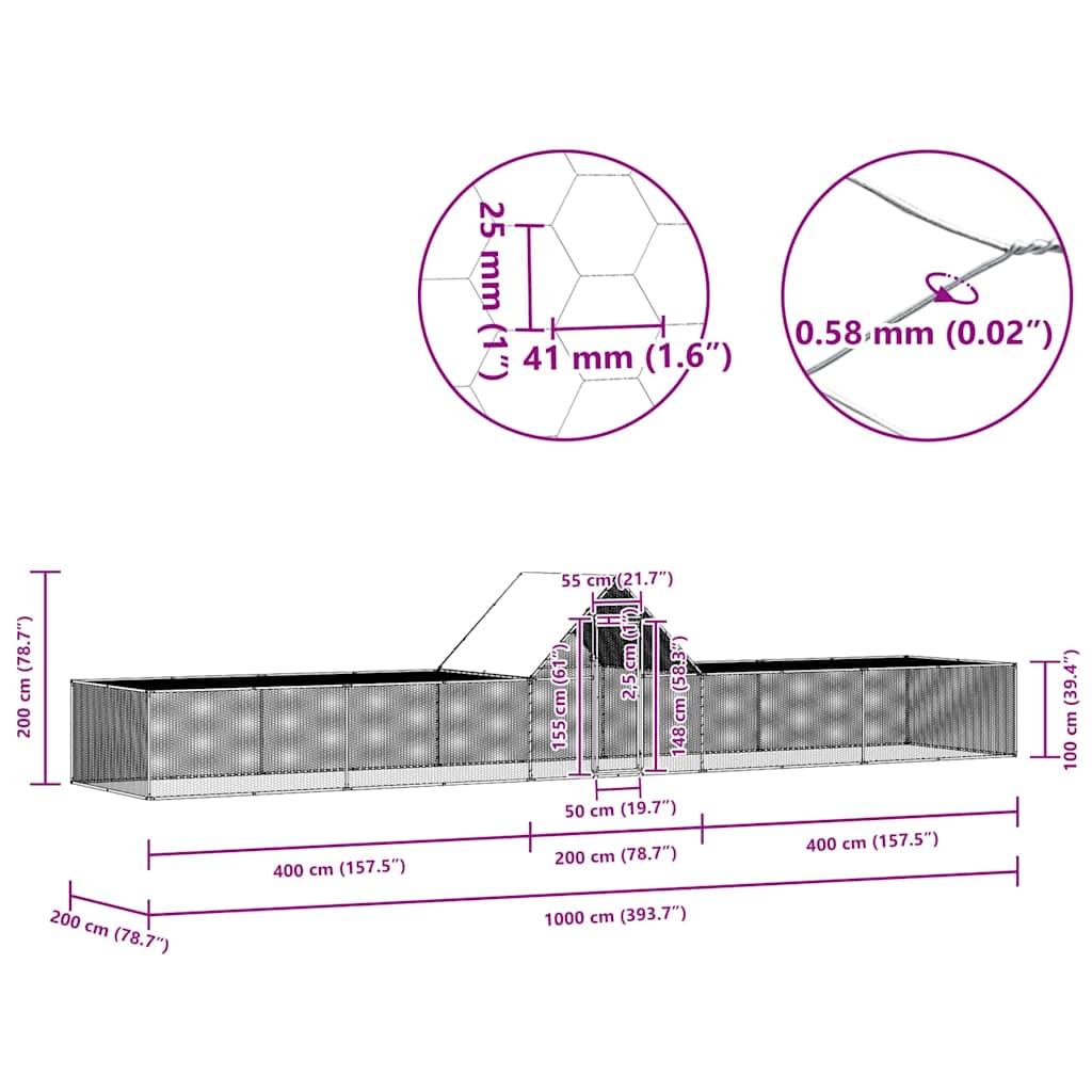 vidaXL Κοτέτσι 10 x 2 x 2 μ. από Γαλβανισμένο Χάλυβα