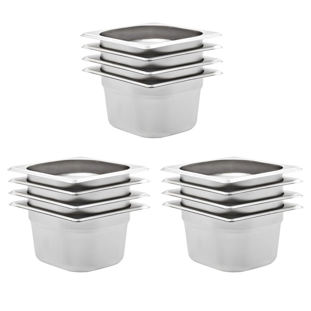 vidaXL Λεκάνες Gastronorm 12 τεμ. GN 1/6 100 χιλ. Ανοξείδωτο Ατσάλι