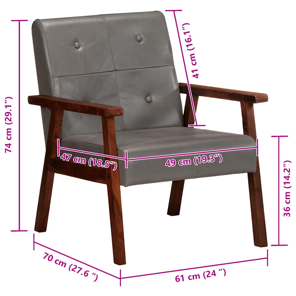 vidaXL Πολυθρόνα Γκρι από Γνήσιο Δέρμα