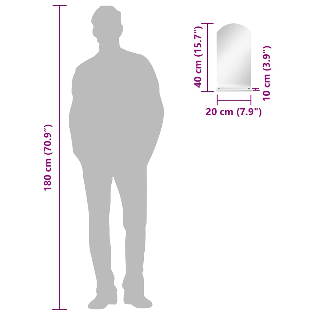 vidaXL Καθρέφτης Τοίχου με Ράφι 20 x 40 εκ. από Ψημένο Γυαλί