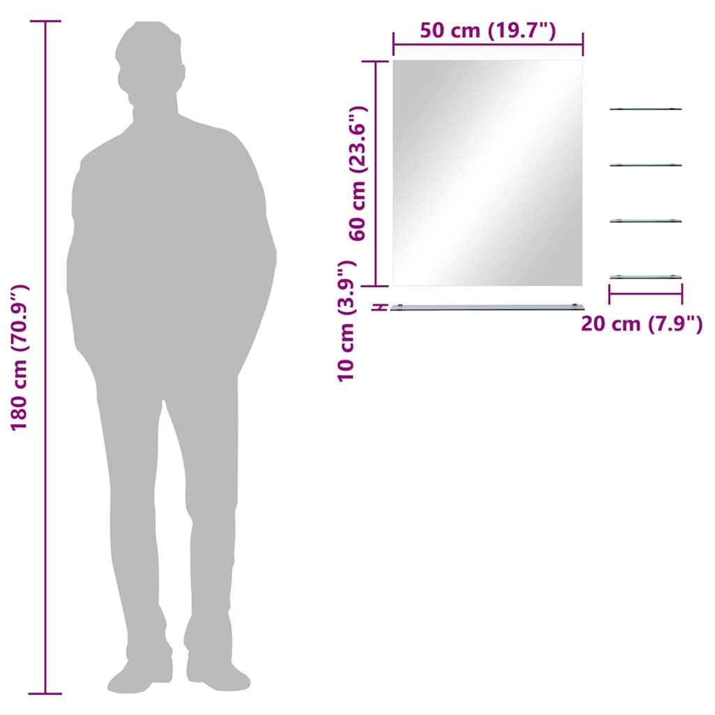 vidaXL Καθρέφτης Τοίχου Ασημί 50 x 60 εκ. με 5 Ράφια