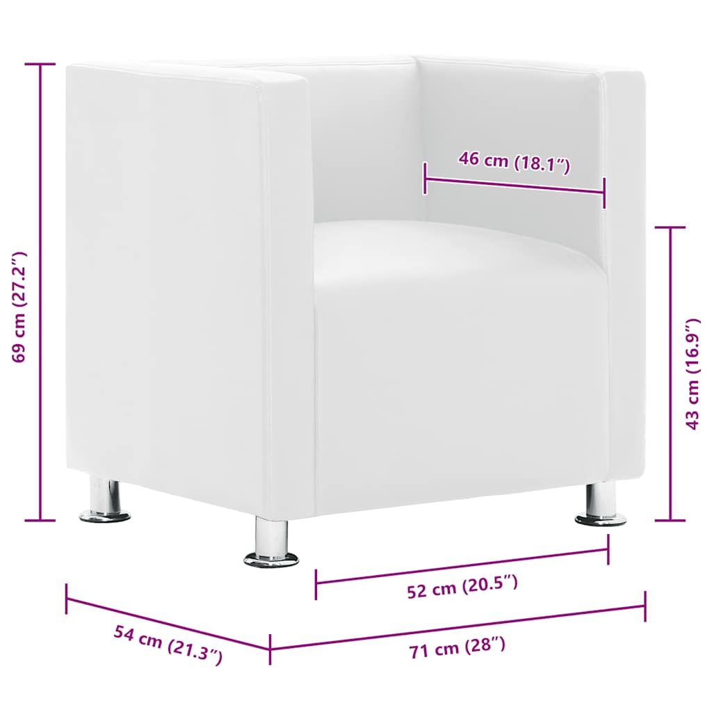 vidaXL Πολυθρόνα Cube Λευκή από Συνθετικό Δέρμα