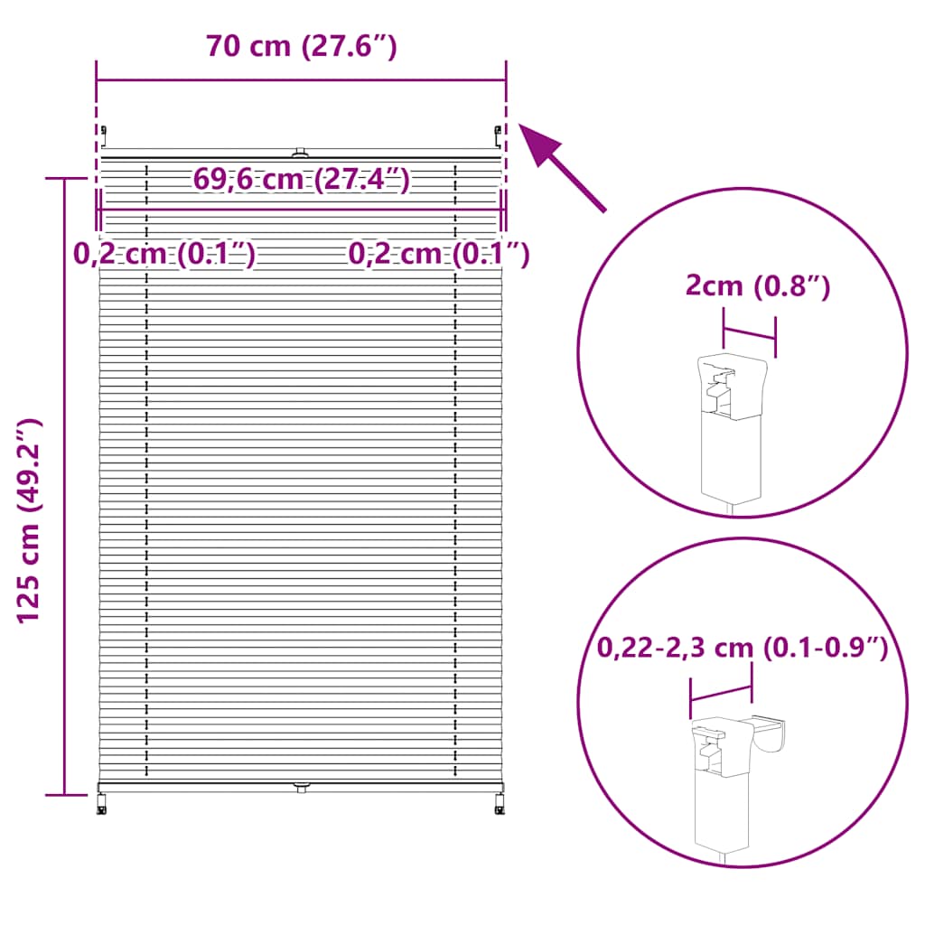 vidaXL Πλισέ ρόλερ σκίασης 70x125cm Λευκό