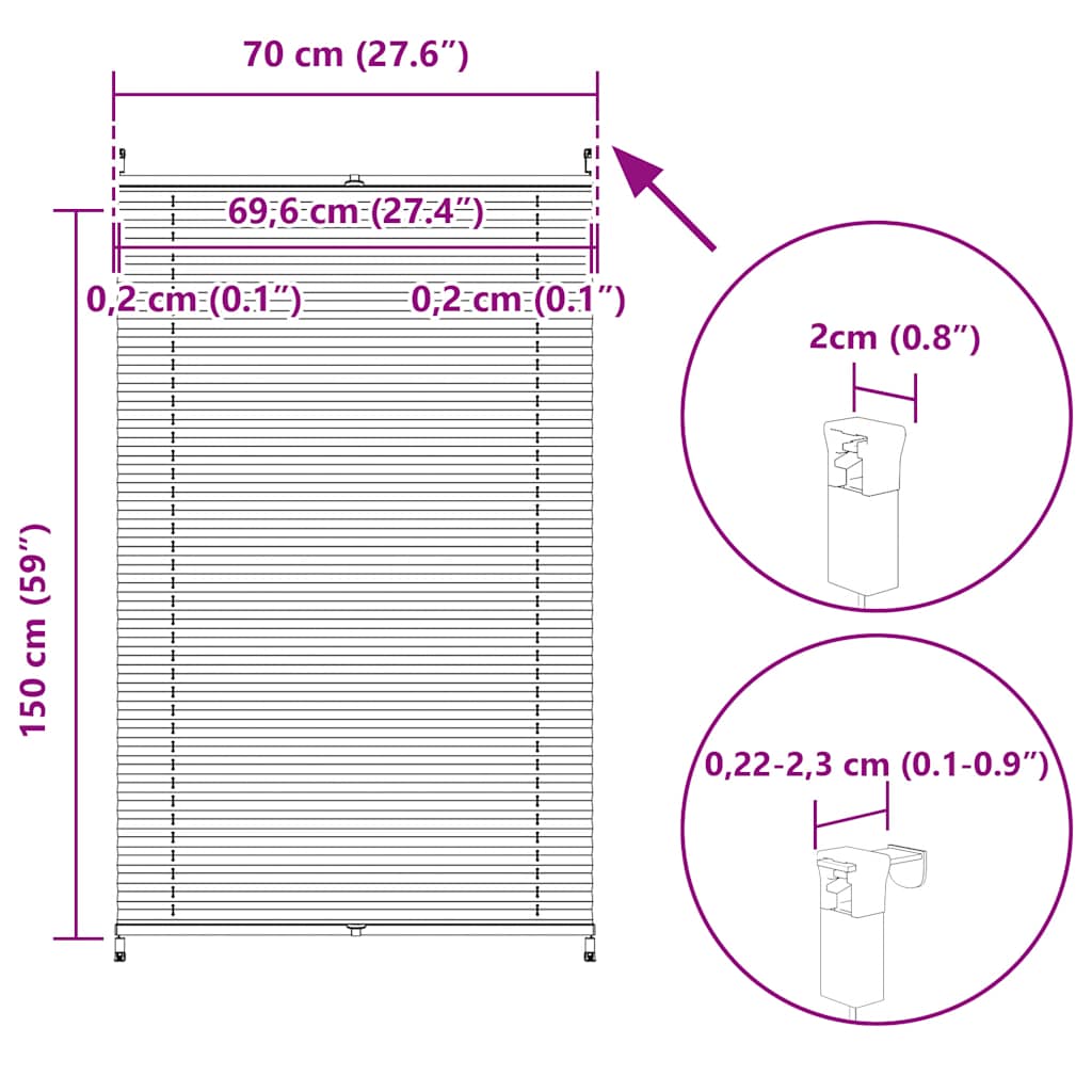 Πλισέ ρόλερ σκίασης 70x150cm Λευκό