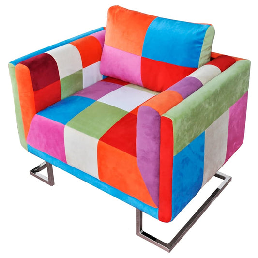 vidaXL Πολυθρόνα Cube με Σχέδιο Patchwork και Πόδια Χρωμίου Υφασμάτινη